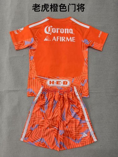 Youth Uniform Kids Kit 2026-2027 Tigres Orange Goalkeeper Soccer Jersey Shorts Child Football Set
