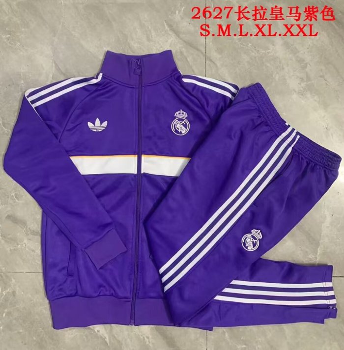 2026-2027 Real Madrid Purple/White Soccer Windbreaker Tracksuit Jacket Football Jacket and Pants