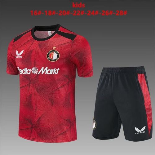 Youth Uniform Kids Kit 2026-2027 Feyenoord Rotterdam Red Soccer Training Jersey Shorts Child Football Set
