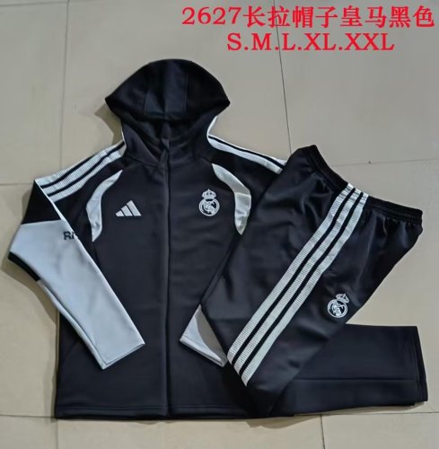 with Caps 2026-2027 Real Madrid Black/Grey Soccer Tracksuit Jacket Football Jacket and Pants