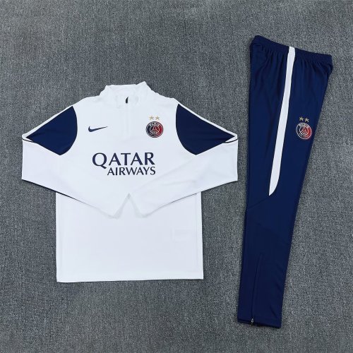 2026-2027 PSG White/Dark Blue Soccer Training Sweater and Pants Football Kit