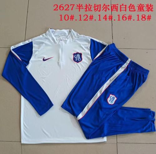 Youth 2026-2027 Chelsea White/Blue Soccer Training Sweater and Pants Child Football Kit