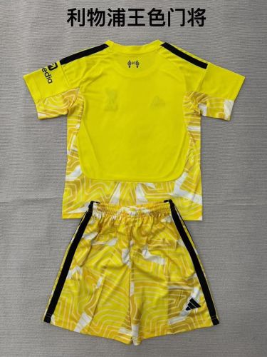 Youth Uniform Kids Kit 2026-2027 Liverpool Yellow Goalkeeper Soccer Jersey Shorts Child Football Set