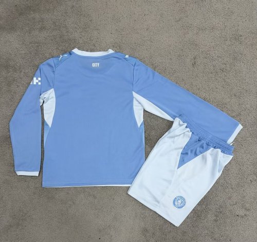 Long Sleeve Youth Uniform Kids Kit 2026-2027 Manchester City Home Soccer Jersey Shorts Child Football Set