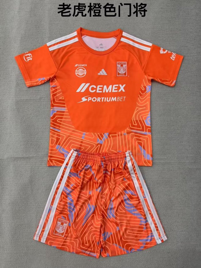 Youth Uniform Kids Kit 2026-2027 Tigres Orange Goalkeeper Soccer Jersey Shorts Child Football Set