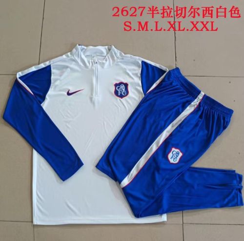 2026-2027 Chelsea White/Blue Soccer Training Sweater and Pants BVB Football Kit