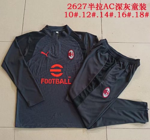 Youth 2026-2027 AC Milan Dark Grey Soccer Training Sweater and Pants Child Football Kit