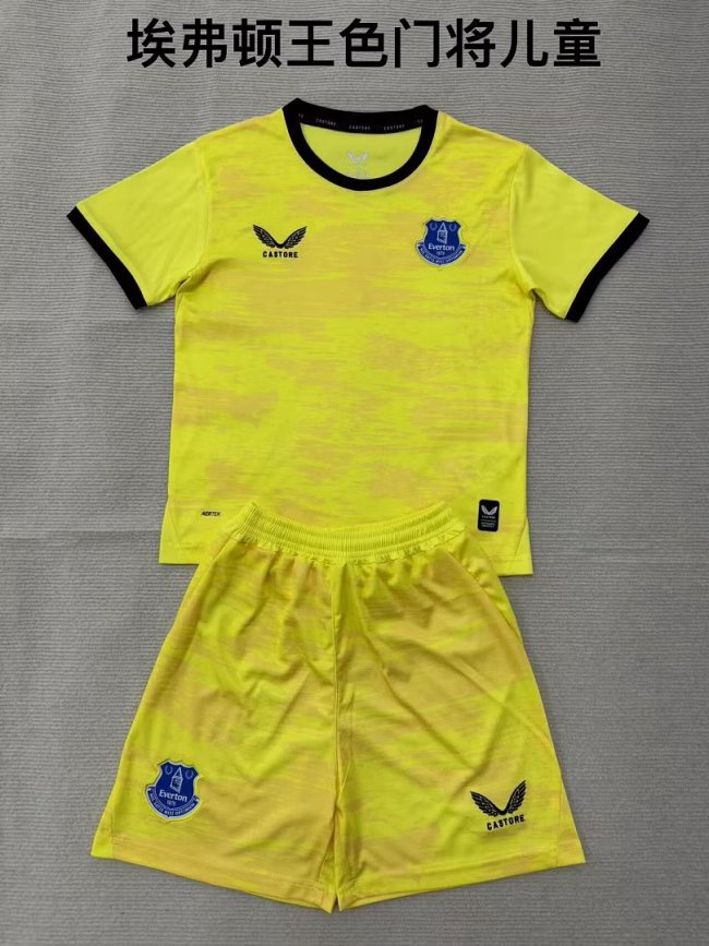 Youth Uniform Kids Kit 2026-2027 Everton Yellow Goalkeeper Soccer Jersey Shorts Child Football Set