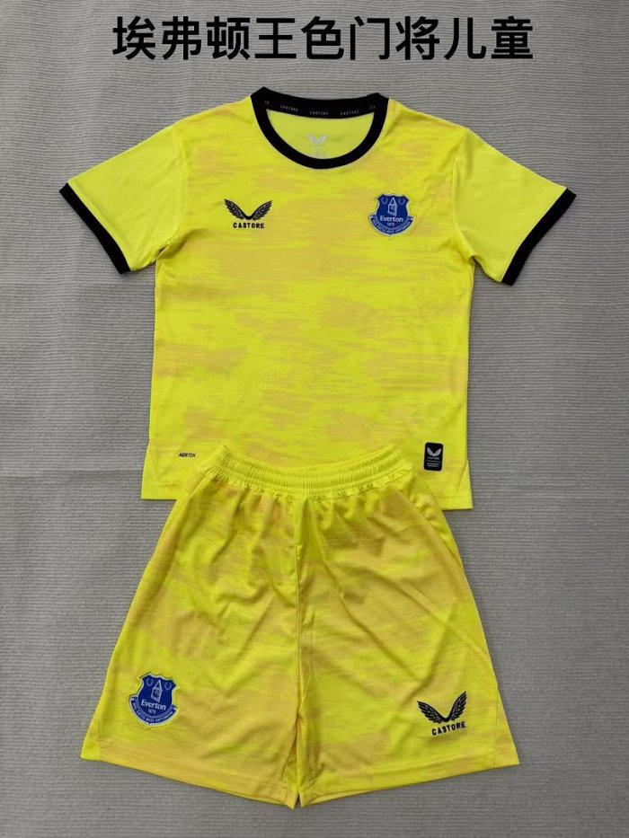 Youth Uniform Kids Kit 2026-2027 Everton Yellow Goalkeeper Soccer Jersey Shorts Child Football Set