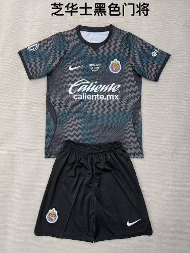 Youth Uniform Kids Kit Chivas 2026-2027 Guadalajara Black Goalkeeper Soccer Jersey Shorts Tapatio Child Football Set