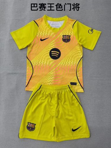 Youth Uniform Kids Kit 2026-2027 Barcelona Yellow Goalkeeper Soccer Jersey Shorts Child Football Set
