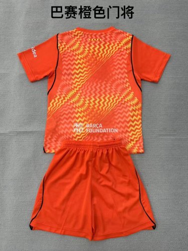 Youth Uniform Kids Kit 2026-2027 Barcelona Orange Goalkeeper Soccer Jersey Shorts Child Football Set