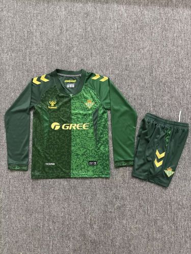 Long Sleeve Youth Uniform Kids Kit 2026-2027 Real Betis Away Green Soccer Jersey Shorts Child Football Set