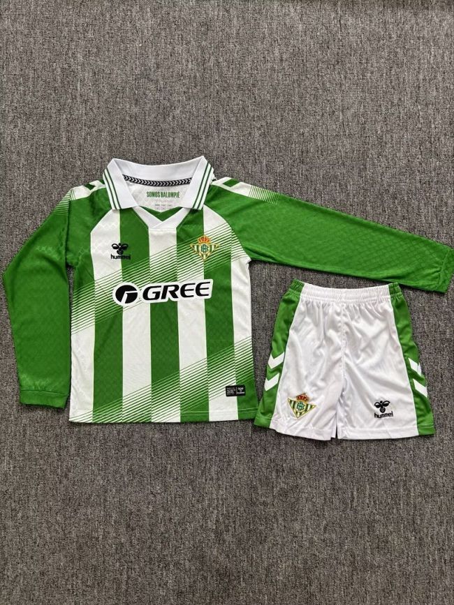 Long Sleeve Youth Uniform Kids Kit 2026-2027 Real Betis Home Soccer Jersey Shorts Child Football Set