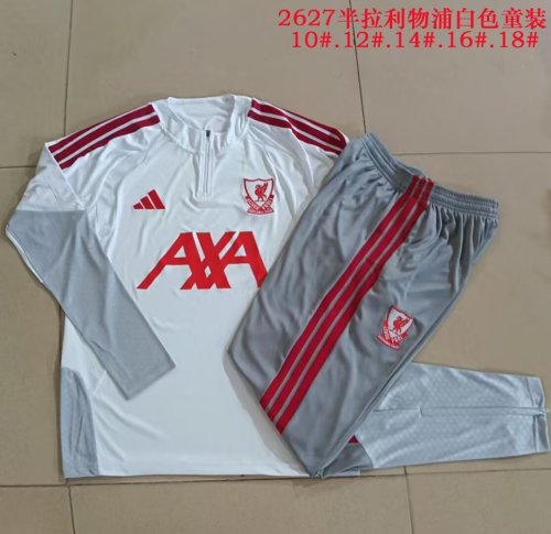 Youth 2026-2027 Liverpool White Soccer Training Sweater and Pants Child Football Kit