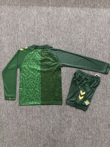 Long Sleeve Youth Uniform Kids Kit 2026-2027 Real Betis Away Green Soccer Jersey Shorts Child Football Set