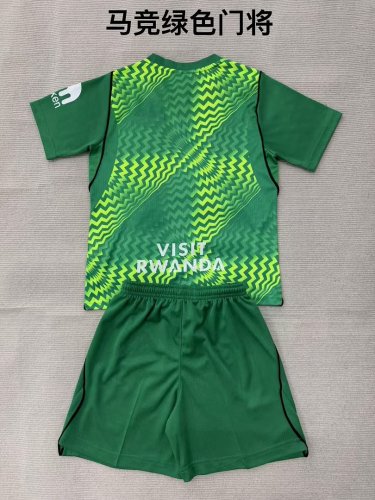 Youth Uniform Kids Kit 2026-2027 Atletico Madrid Green Goalkeeper Soccer Jersey Shorts Child Football Set
