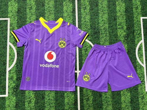 Youth Uniform Kids Kit 2026-2027 Borussia Dortmund Third Away Purple Soccer Jersey Shorts BVB Child Football Set