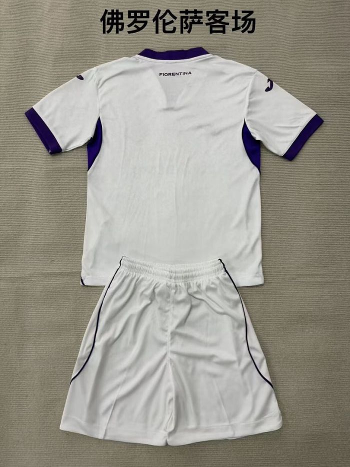 Youth Uniform Kids Kit 2026-2027 Fiorentina Away White Soccer Jersey Shorts Child Football Set