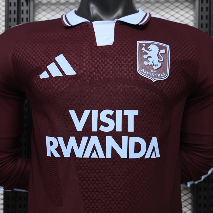 with Sponor Logos Long Sleeve Player Version 2026-2027 Aston Villa Home Football Shirt Soccer Jersey