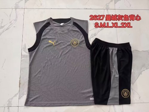 Adult Uniform 2026-2027 Manchester City Grey Soccer Training Vest and Shorts Football Kits