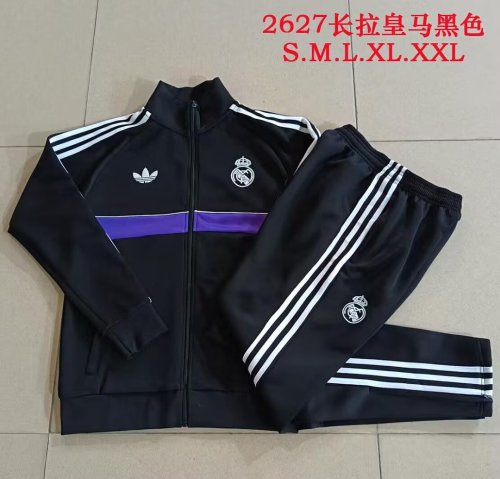 2026-2027 Real Madrid Black/Purple Soccer Windbreaker Tracksuit Jacket Football Jacket and Pants