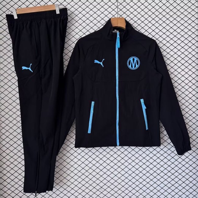 2026-2027 Marseille Black Soccer Windbreaker Tracksuit Jacket Football Jacket and Pants