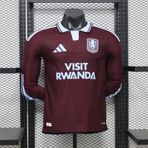 with Sponor Logos Long Sleeve Player Version 2026-2027 Aston Villa Home Football Shirt Soccer Jersey