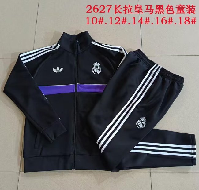 Youth 2026-2027 Real Madrid Black/Purple Soccer Training Jacket Football Jacket and Pants