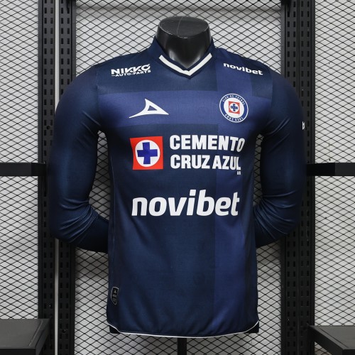 Long Sleeve Player Version 2026-2027 Cruz Azul Third Away Dark Blue Soccer Jersey Football Shirt
