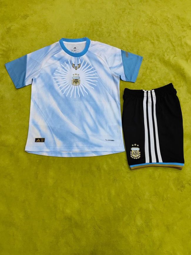 Player Version Youth Uniform Kids Kit Argentina X Messi 2026 Special Edition Blue/White Soccer Pre-match Jersey Shorts Child Football Set
