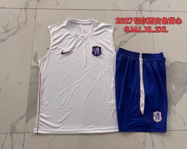 Adult Uniform 2026-2027 Chelsea White/Blue Soccer Training Vest and Shorts Football Kits