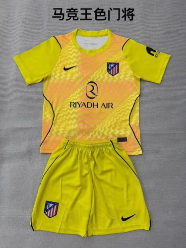 Youth Uniform Kids Kit 2026-2027 Atletico Madrid Yellow Goalkeeper Soccer Jersey Shorts Child Football Set