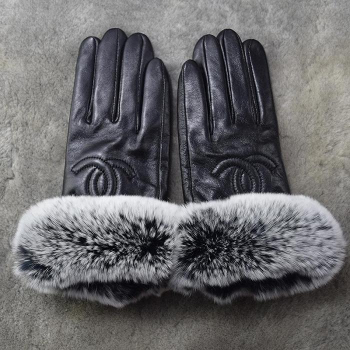 Women's fur leather gloves, with box