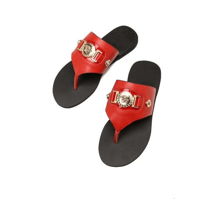 Flat leather sandals slippers , size 35-42 ,with box, SS70-1251-1254