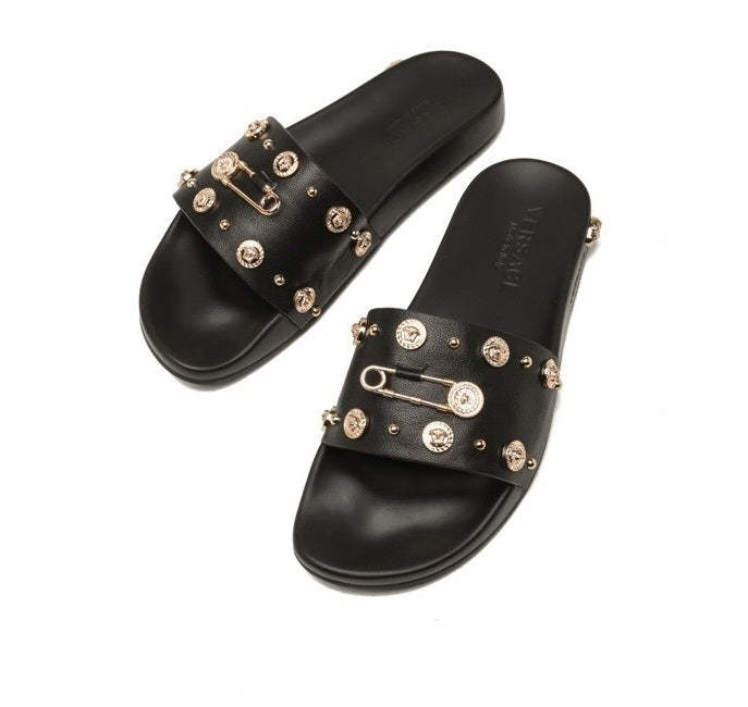 Flat leather sandals slippers , size 38-45 ,with box, SS70-1255