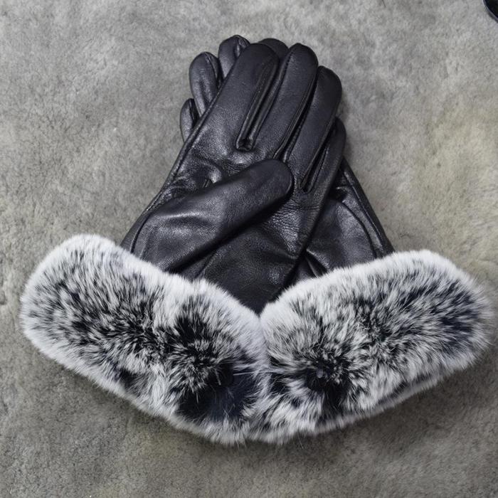 Women's fur leather gloves, with box