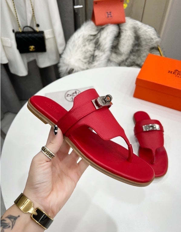 Flat leather sandals slippers , size 35-44 ,with box, SS70-1202-1207