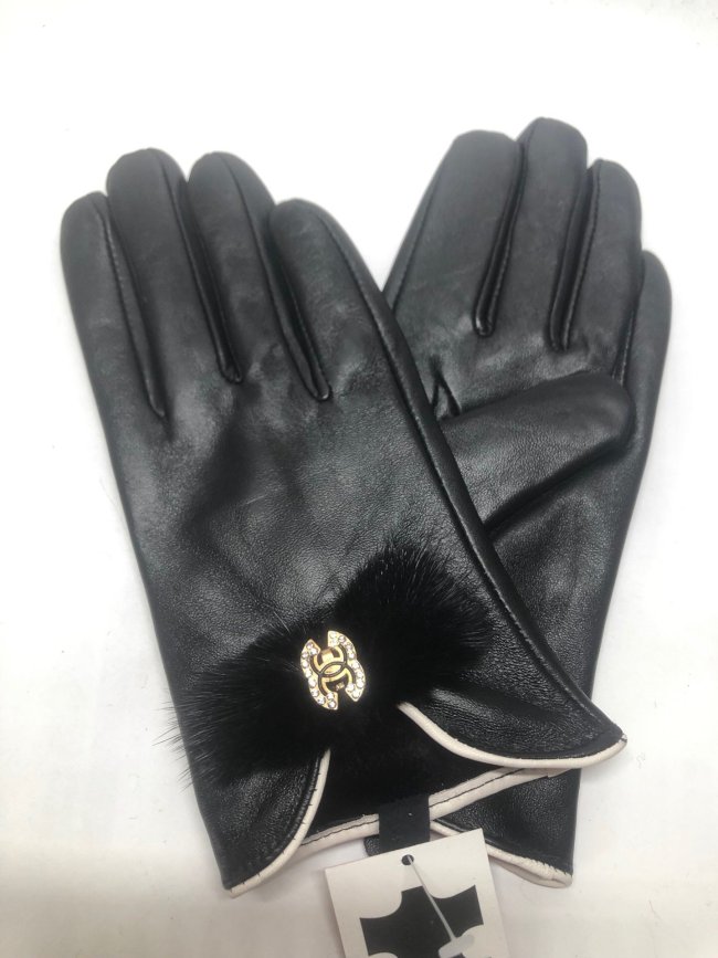 Women's fur leather gloves, with box