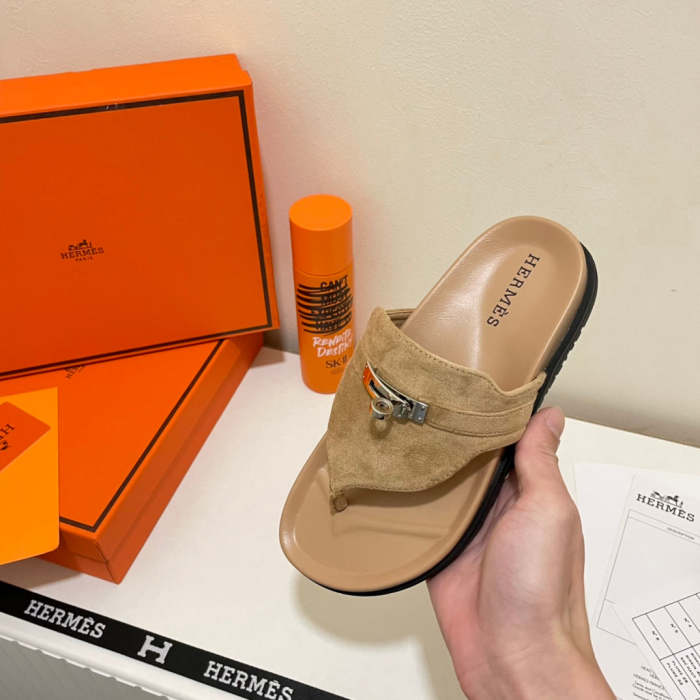Flat leather sandals slippers , size 35-40 ,with box, SS60-1413-1414