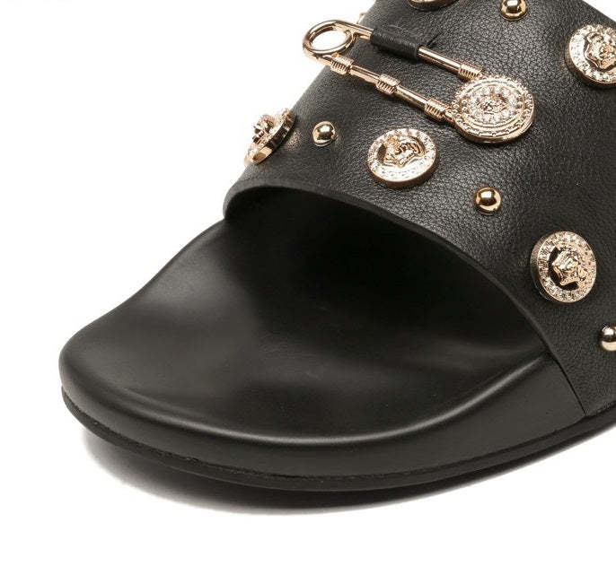 Flat leather sandals slippers , size 38-45 ,with box, SS70-1255