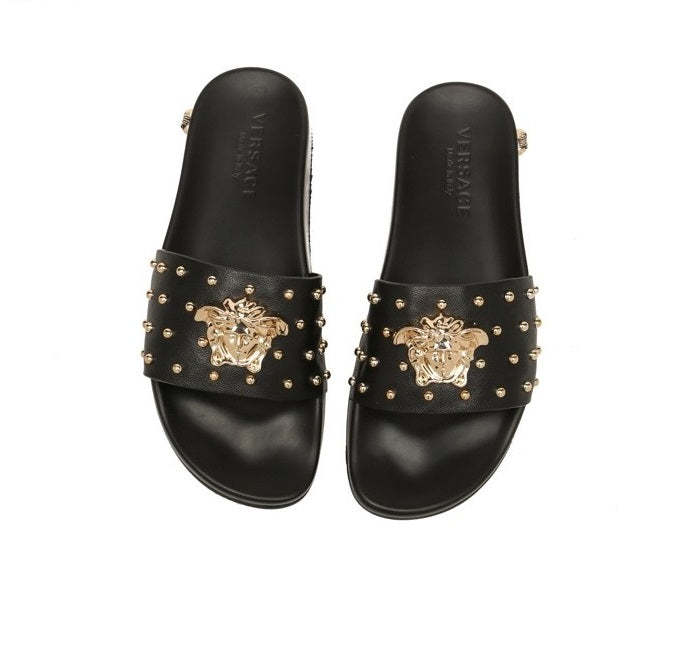 Flat leather sandals slippers , size 38-45 ,with box, SS70-1256
