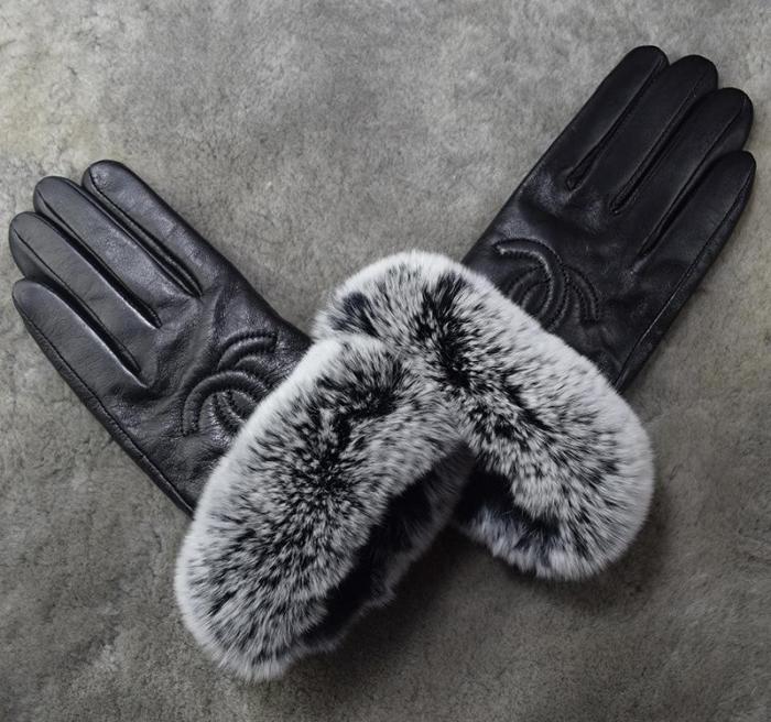 Women's fur leather gloves, with box