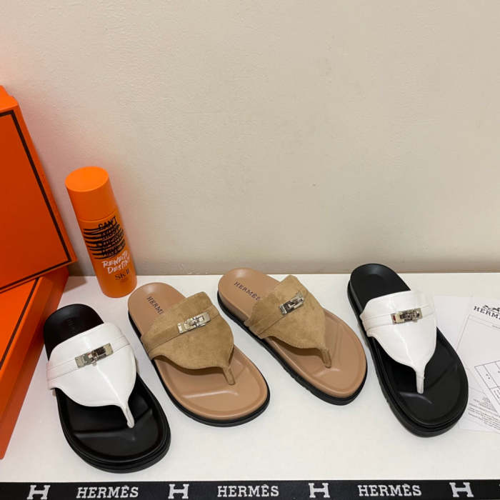 Flat leather sandals slippers , size 35-40 ,with box, SS60-1413-1414