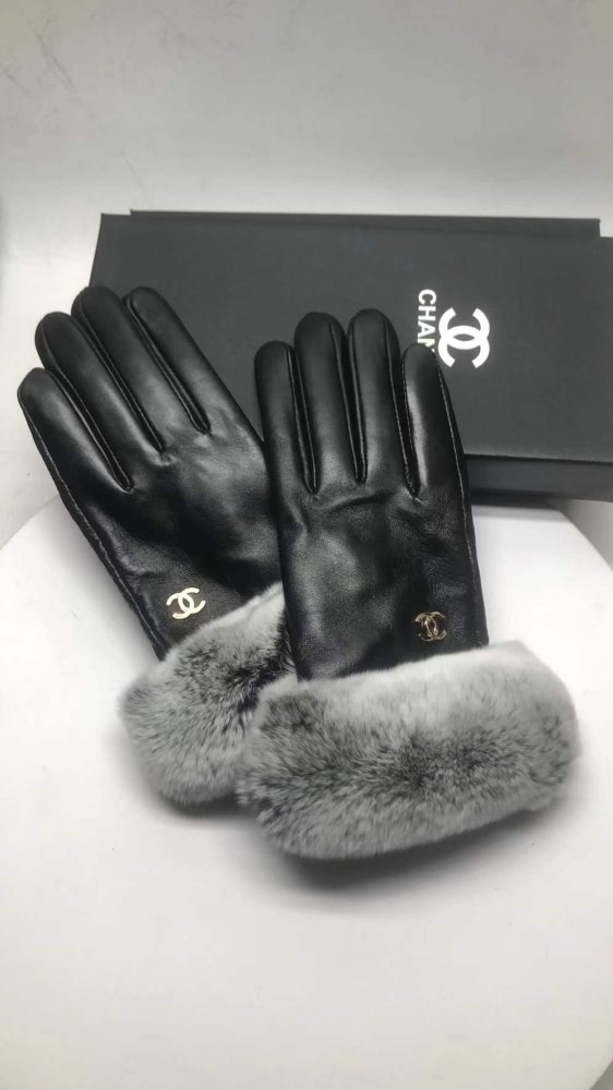 Women's fur leather gloves, with box