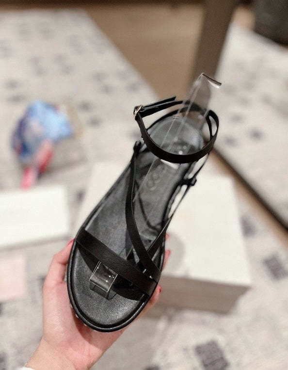 Flat leather sandals slippers , size 35-41 ,with box, SS110-209-210