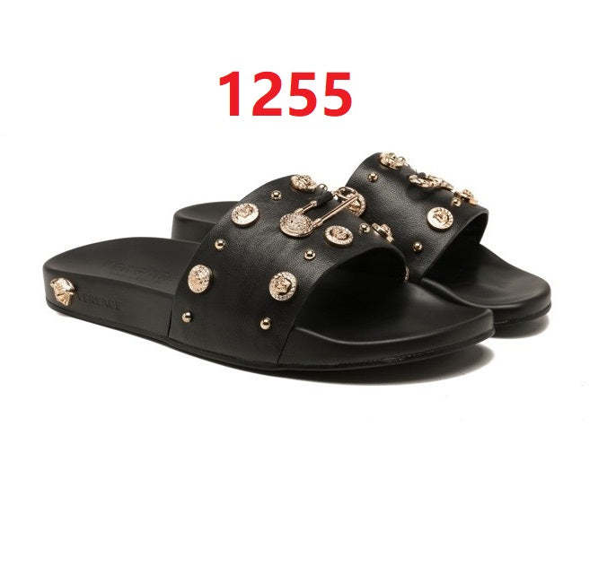 Flat leather sandals slippers , size 38-45 ,with box, SS70-1255
