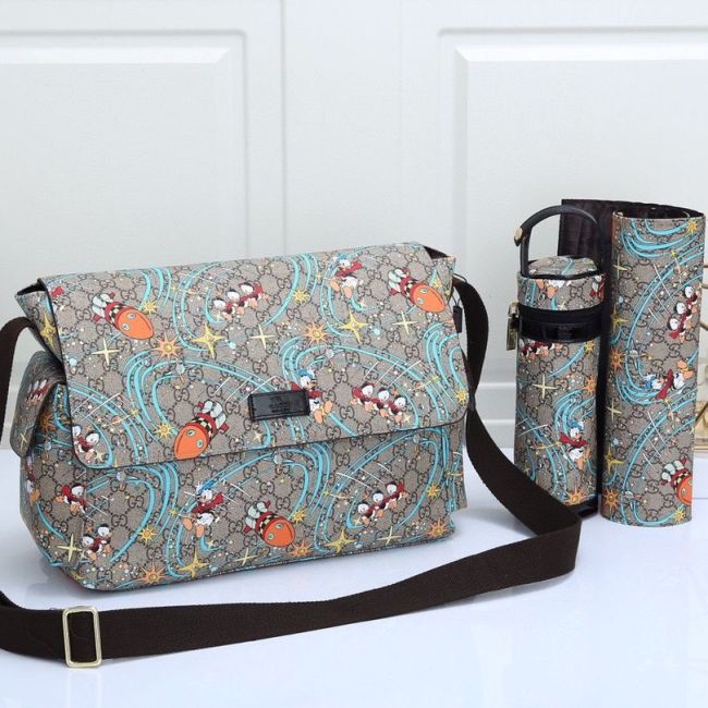 Canvas and split leather baby diaper bag + nursing bottle bag+ cushion, AAA, no box,diaper bag size 40x29x16cm,B98-33