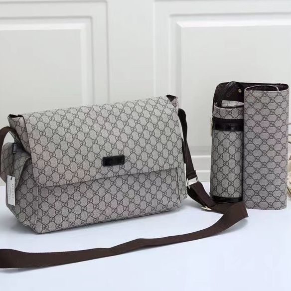 Canvas and split leather baby diaper bag + nursing bottle bag+ cushion, AAA, no box,diaper bag size 40x29x16cm,B98-24