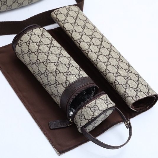 Canvas and split leather baby diaper bag + nursing bottle bag+ cushion, AAA, no box,diaper bag size  40x30x14cm,B98-35